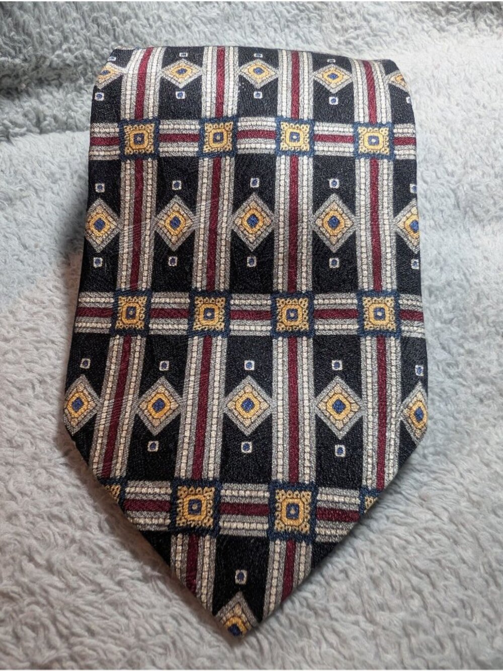 Jos. A. Bank Premier Collection 100% Silk Tie With Geometric Pattern & Rich Colo